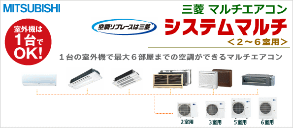 三菱2台マルチエアコン 室内外機 標準取付費込エアコン