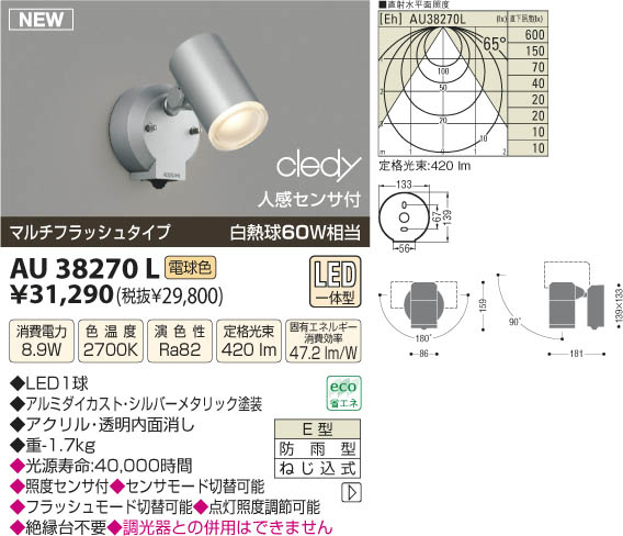 AU38270L｜コイズミ｜アウトドアライトを格安販売